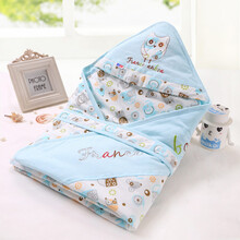 比多乐  婴儿抱被纯棉秋冬新生儿包被双层布卡通威尼斯春夏薄款宝宝包巾 （春夏款）猫头鹰蓝色