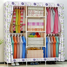 思故轩简易衣柜钢管加粗加固防尘大号布衣柜折叠衣橱布艺储衣柜衣服柜子收纳架1406 荷塘花