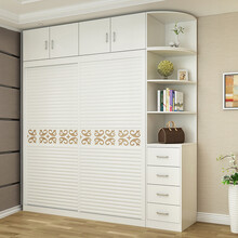 簡儀 推拉门衣柜 简约现代木质衣柜整体两门移门衣橱卧室家具组合可定制 暖白色 全套1.8米主柜+顶柜+边柜（长2.2米高2.4米