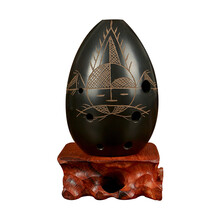 奇宝居 七星埙 八孔梨形黑陶埙 初学使用埙乐器 配底座 可水洗埙 人面鱼纹+底座 F调