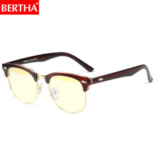 贝尔莎(Bertha)防辐射眼镜防蓝光大框近视电脑护目镜游戏专用眼镜男女通用变色平光镜83220 深茶色 0度淡黄防蓝光镜片