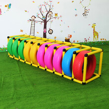 佰尔斯（BAIERSI） 幼儿园感统玩具塑料塑胶滚圈钻洞儿童多变滚圈彩色多用滚轮胎架子 一组轮胎架+10个轮胎