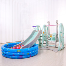 拥抱熊 儿童室内滑梯新款玩美家用多功能滑滑梯宝宝组合滑梯秋千塑料玩具加厚 完美版蓝色四合一滑梯+球池套餐