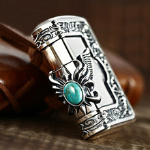 原装正品之宝zippo打火机 三面贴章镶嵌绿松石魔戒传奇守护天使之翼 英雄帝国重金属芝宝 绿松石款