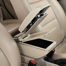 02-12老捷达扶手箱专用老款捷达王春天前卫伙伴中央手扶箱改装配件汽车双层储物盒 米色-7usb-升高-双层加厚型