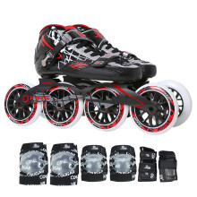 美洲狮（COUGAR） 美洲狮专业速滑鞋成人男女竞速比赛轮滑鞋大轮溜冰鞋 SR8 黑曼巴 鞋+护具 43