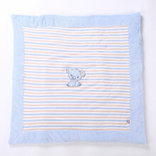 花花宝贝 新生婴儿用品送礼春秋冬天鹅绒夹棉内胆抱毯抱被盖毯子包巾 蓝褐条纹