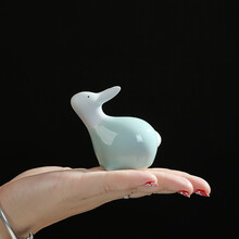 康乐品 哥窑茶宠摆件 开片可养十二生肖精品茶玩迷你茶宠创意摆件功夫茶具配件 茶宠小（兔）青瓷