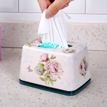 希尔SHALL 欧式密胺仿瓷纸巾盒 环保无味餐巾纸盒抽纸盒 小号-秀色蔷薇XSQW9651