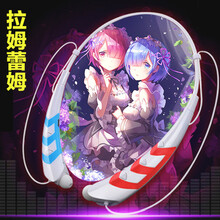 动漫耳机无线概念蓝牙耳机初音未来雷姆入耳头戴式二次元动漫周边 二代红蓝-蕾姆拉姆 二代日语亮灯+大礼包