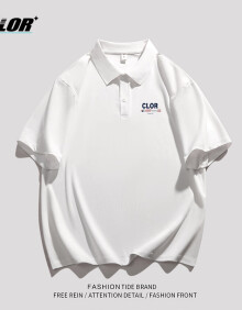 CLOR休闲T恤男士潮流POLO领上衣夏季薄款宽松打底衫短袖PL02白色L