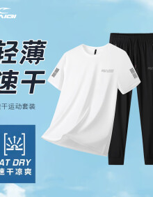 赛琪（SAIQI）运动套装男夏季短袖t恤速干裤男士冰丝透气休闲裤 白色 XL 