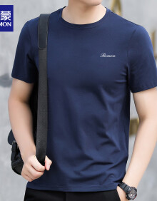 罗蒙（ROMON）短袖T恤男士夏季冰丝感休闲圆领简约打底衫外套男LP001藏青色XL