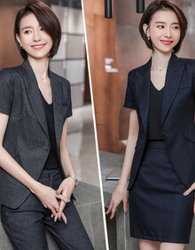 昂柏职业装女装套装短袖小西装女2021夏季新品商务正装西服套装主持人经理工作服套裙 单件灰色小西装 M