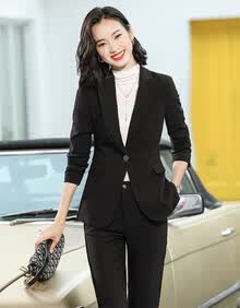 特洛曼小西装套装女大码气质韩版工装2021春季长袖女士西服上班族时尚职业女装九分裤两件套JYX106
