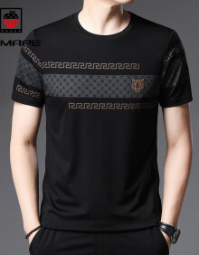 AEMAPE苹果男士T恤2024夏季新款男士中青年圆领印花透气时尚休闲短袖T恤 黑色 XL