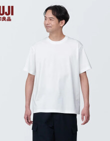 无印良品（MUJI）男式 天竺编织 圆领短袖T恤男士打底衫男款夏季新品 AB1MIA4S 白色 L (175/100A)