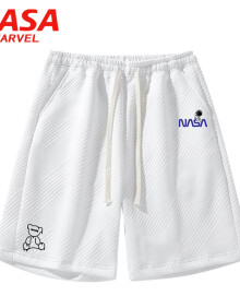 NASA MARVEL短裤男夏季五分裤休闲中裤弹力宽松运动百搭沙滩裤 白色 XL 