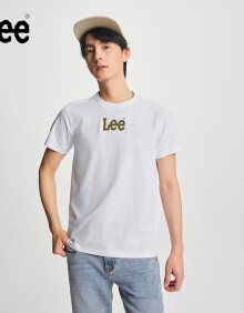 Lee商场同款24春夏新品修身大Logo绣花圆领男短袖T恤LMT007524K99 白色 M