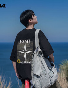 F3ML短袖t恤男士夏季印花透气潮流女纯棉休闲半袖打底衫MLF6黑色XL