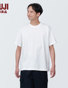 无印良品 MUJI 男式 天竺编织圆领短袖T恤男士打底衫男款夏季新品AB1MIA4S 白色 L (175/100A)