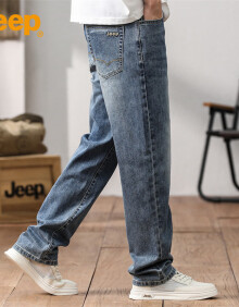 吉普（JEEP）牛仔裤男夏季直筒长裤潮流宽松休闲裤子男士百搭男裤 蓝色 33 
