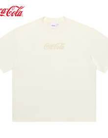 可口可乐（Coca-Cola）短袖t恤男2024夏季纯棉半袖情侣体恤打底衫夏装 浅杏色(L)