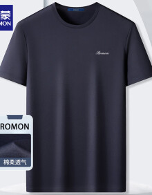 罗蒙（ROMON）短袖T恤男士夏季冰丝感休闲圆领简约打底衫外套男LP001藏青色XL