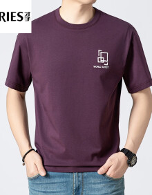 才子品牌短袖t恤男中青年夏季新款跑步休闲健身运动服圆领透气上衣服 紫色 48