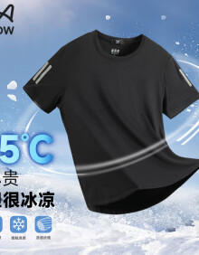 猫人（MiiOW）短袖T恤男士夏季冰感透气健身冰丝速干运动体恤上衣 黑色 2XL 