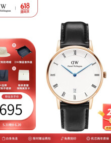 丹尼尔惠灵顿（DanielWellington）dw手表女 复古欧美腕表女士石英时尚手表 生日礼物送女友 34MM金色罗马盘黑带-DW092