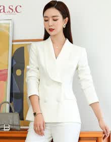 艾尚臣 asc 高端职业装女套装主持人上班正装总裁商务工装气质时尚西装工作服C0538+P175 单件白色西装 M