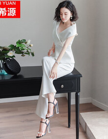 【轻奢潮牌】乐希源职业装时尚西装套装女夏季赫本轻熟风御姐名媛气质女神范衣服两件套裤洋气 白色 M