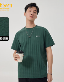 卡宾【千鸟格肌理】男装T恤24夏高周波LOGO短袖上衣 橄榄绿 52