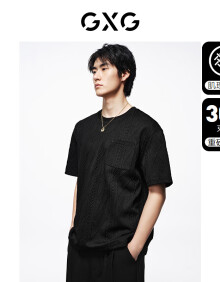 GXG男装 300g重磅肌理感面料圆领短袖T恤 24年夏 黑色 180/XL