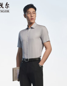 雅戈尔 衬衫男士 2024夏季青年男商务休闲 高端短袖衬衫 浅灰素色 43