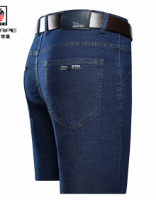 AEMAPE/美国苹果牛仔短裤男士夏季薄款弹力五分裤宽松休闲商务 蓝色 38