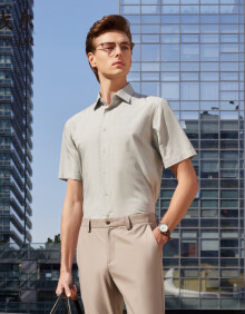 雅戈尔 衬衫男士 2024夏季青年男商务休闲格纹短袖衬衫 绿色格纹 41