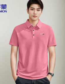 罗蒙（ROMON）短袖T恤男POLO商务休闲百搭上衣透气立领T恤LP026粉色XL