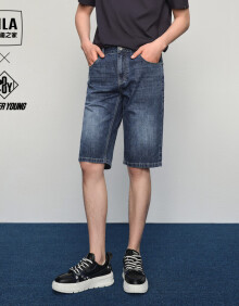 HLA海澜之家牛仔中裤男24POWER YOUNG系列刺绣短裤男夏季