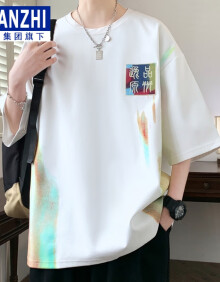 棉致中国风短袖t恤男2024夏季新款设计感印花半袖体恤青少年渐变潮流T DT8858白色 L