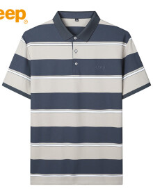 吉普（JEEP）短袖男士T恤夏季polo商务休闲衫潮牌条纹凉感衣服男装 灰色 4XL 