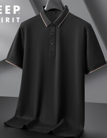 JEEP SPIRIT夏季薄款蚕丝短袖POLO.衫中年男士加肥加大码宽松休闲半袖T恤新款 黑色 4XL