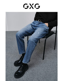 GXG男装 分割线设计牛仔裤锥形牛仔休闲裤  24春 蓝色 175/L