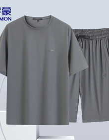 罗蒙（ROMON）套装短袖短裤T恤男士夏季简约休闲裤时尚男装TZ2401 灰色 5XL 