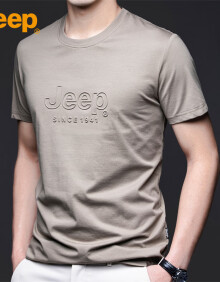 吉普（JEEP）T恤男士短袖春夏季圆领宽松潮牌运动休闲透气衣服男装 咖啡 XL 