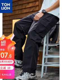 唐狮（TonLion）2024男工装宽松直筒休闲长裤 黑色 XL 