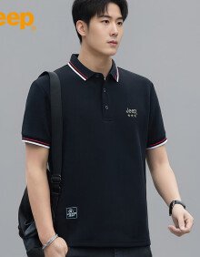吉普（JEEP）短袖T恤男夏季Polo商务休闲衫男士宽松凉感衣服男装 黑色 XL 