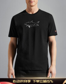 PAUL&SHARK/鲨鱼 男士银色LOGO时尚休闲百搭短袖圆领T恤 23411198 黑色 11 M