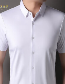 OAXAB轻奢品牌 桑蚕丝短袖衬衫男夏季薄款男士商务休闲高级感纯色衬衣 白色 XL（建议135-150斤）
